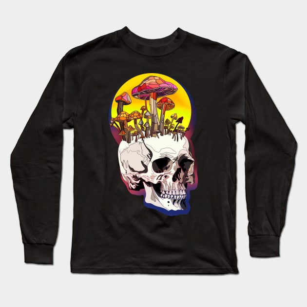 Mushroom Skull Long Sleeve T-Shirt by DaveDanchuk